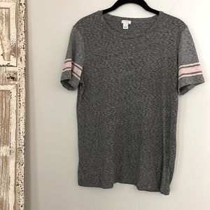J CREW GRAY STRIPE SLEEVE TEE
